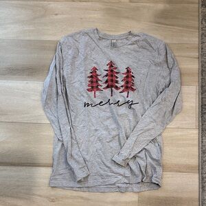 Next Level Apparel Gray Long Sleeve Tee with Red Trees